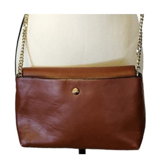 Zara Trafaluc Faux Cognac Brown Leather Gold Chain Crossbody Clutch Bag Purse - Picture 3 of 7